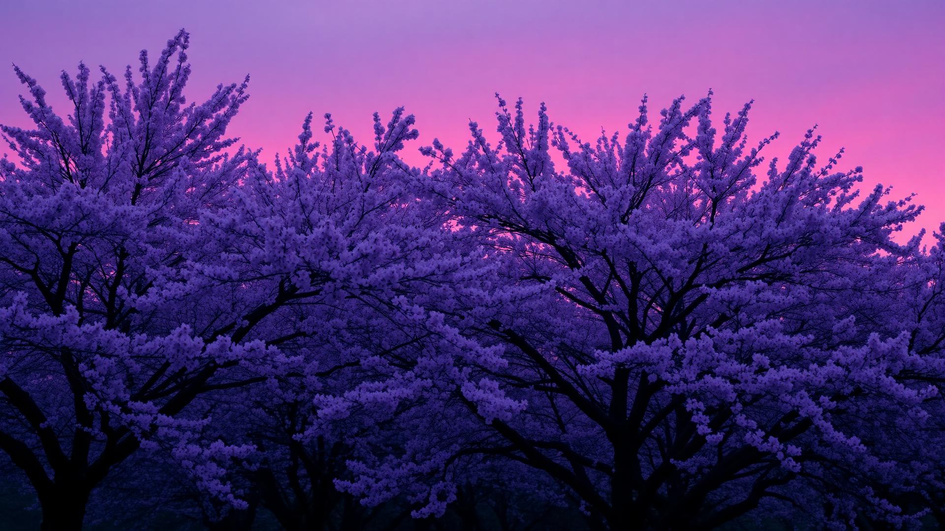 Sakura bomen in bloei bij zonsondergang